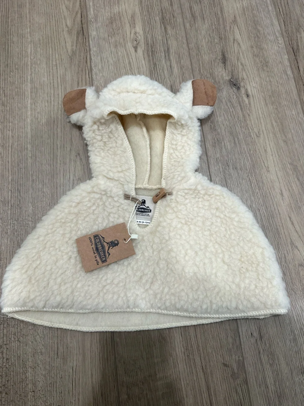 Coldbreaker 100% Wool Pile Cream Sherpa Cape hat baby winter NWT with ears